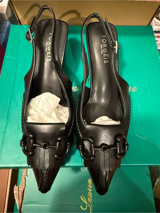 Torgeis Shoes - Torgeis NIB Women’s Size 7 Black Leather Slingback Mules with Bit Detail